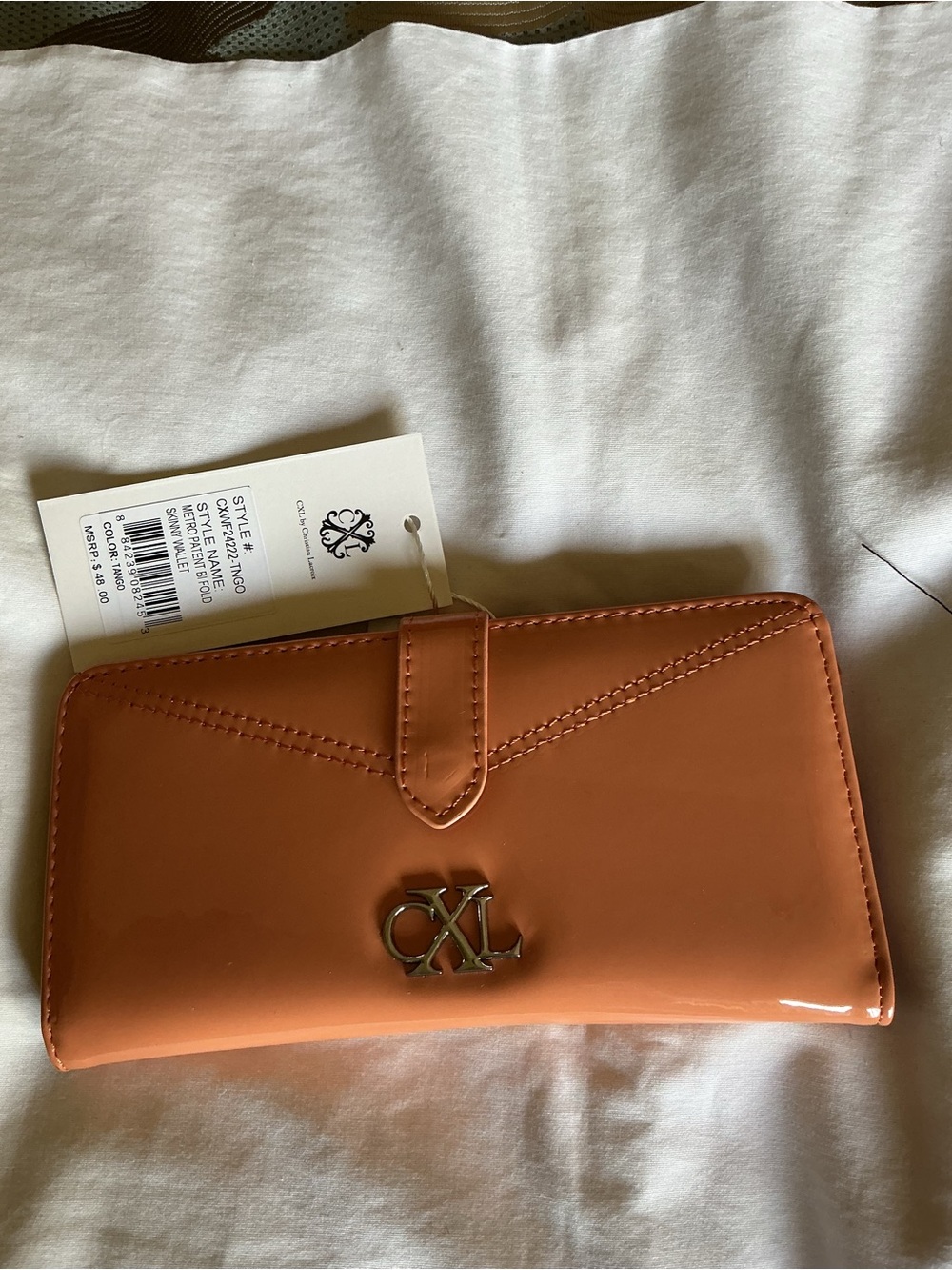 Christian Lacroix Orange Patent Wallet with SilverCXL Logo